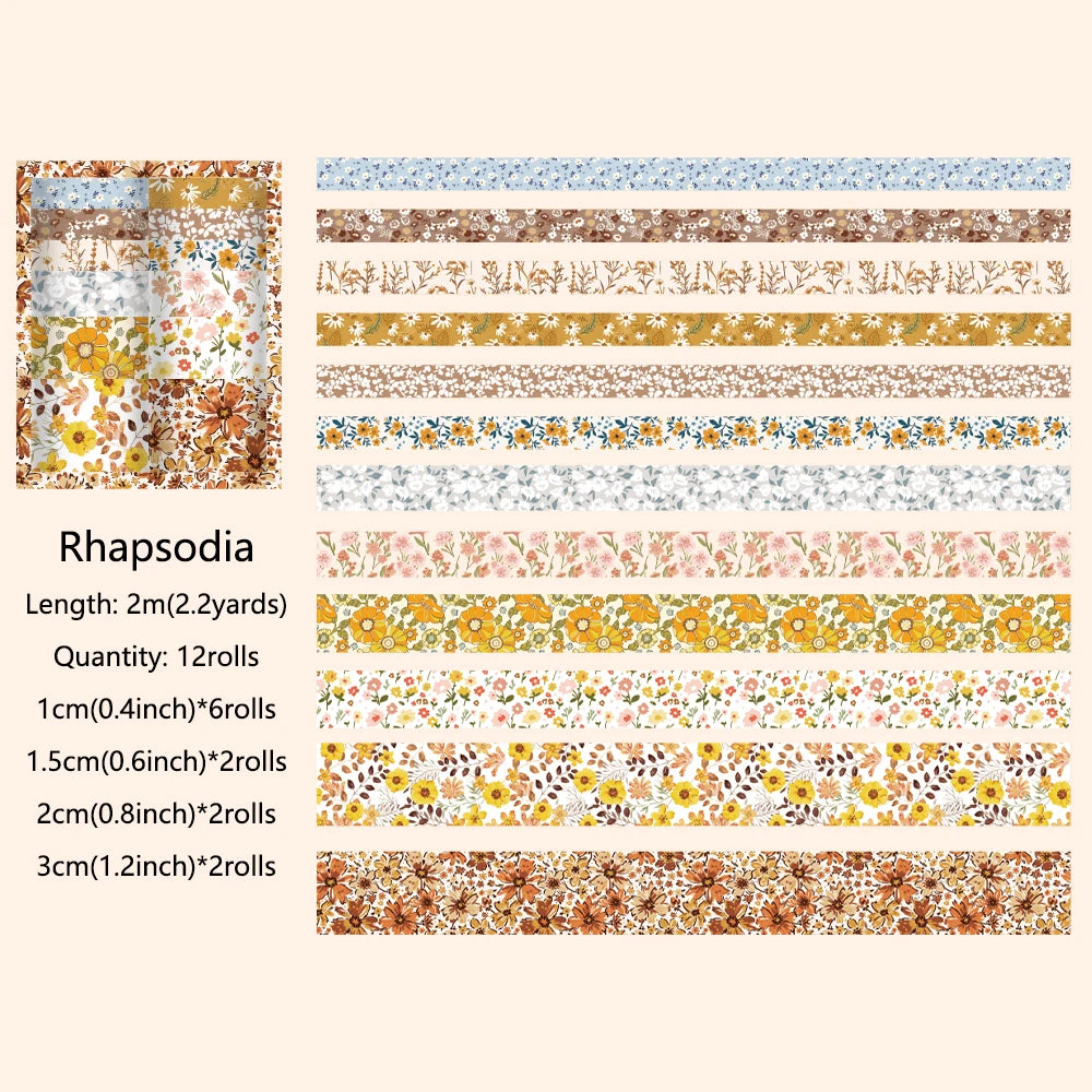 Vintage Floral Washi Tape — 12 Rolls