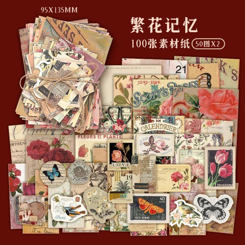 Vintage Scrapbook Paper Kit — 100 Sheets