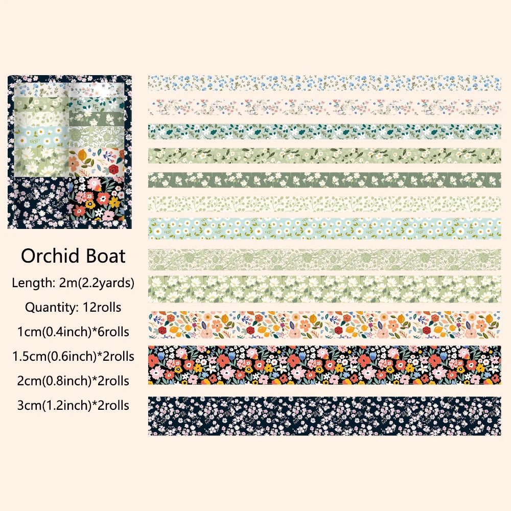 Vintage Floral Washi Tape — 12 Rolls