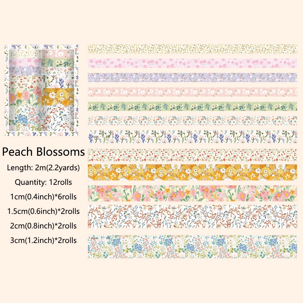 Vintage Floral Washi Tape — 12 Rolls