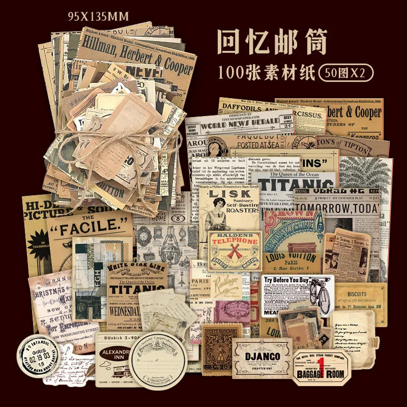 Vintage Scrapbook Paper Kit — 100 Sheets