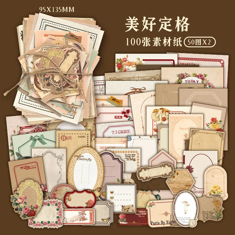 Vintage Scrapbook Paper Kit — 100 Sheets