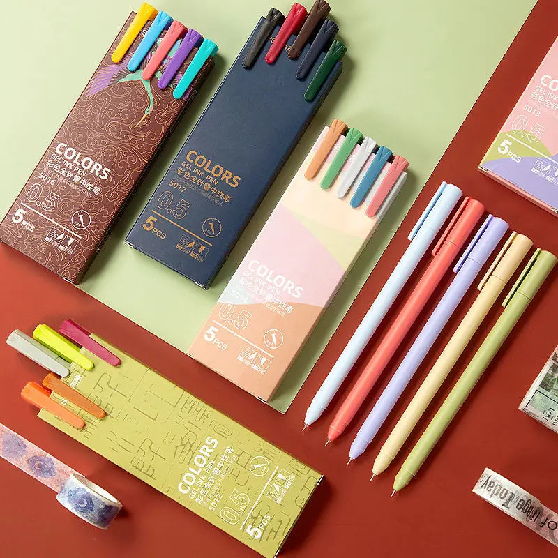 Retro Gel Pen Set — 5 Colors