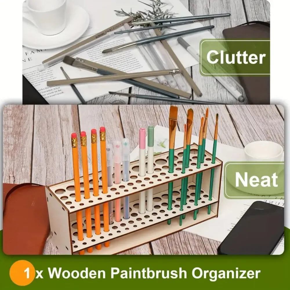 Wooden Desk Pen & Brush Holder